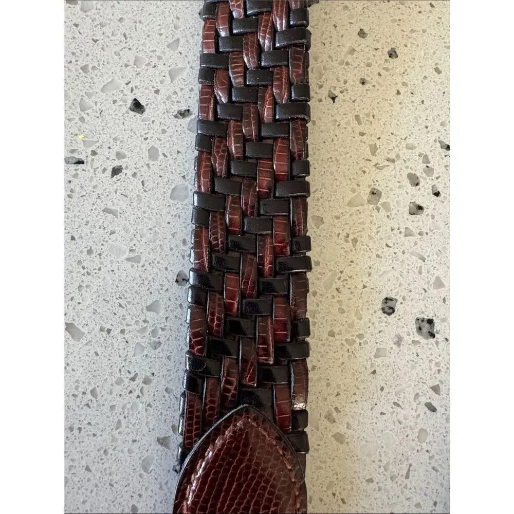 Brighton Vintage Brown and Black Woven Embossed Leather Men's Belt Size 38